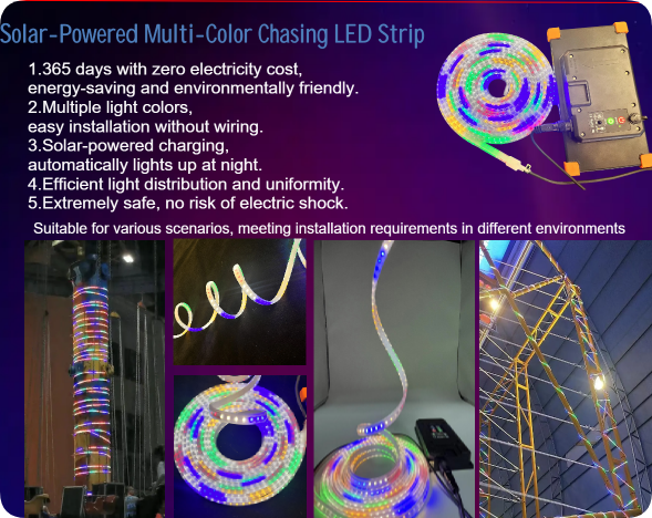 solar multi-colors chasing led strip light manufacturer from China MEGAFIT